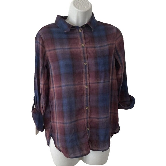 NWT AMERICAN EAGLE Boyfriend Fit Purple Plaid Shirt Womens Size XS Button Up L/S - Picture 1 of 13